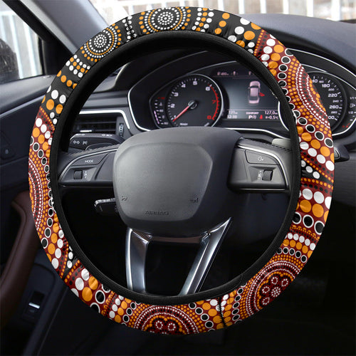 Australia Aboriginal Steering Wheel Cover Australian Map With Kangaroo Indigenous Art