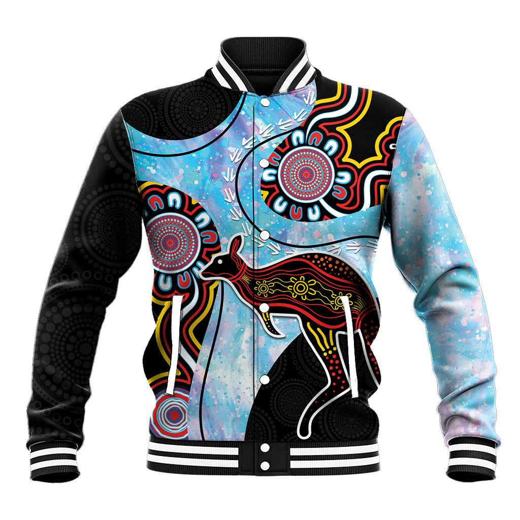 Australia Opal Baseball Jacket Aussie Kangaroo Aboriginal Art