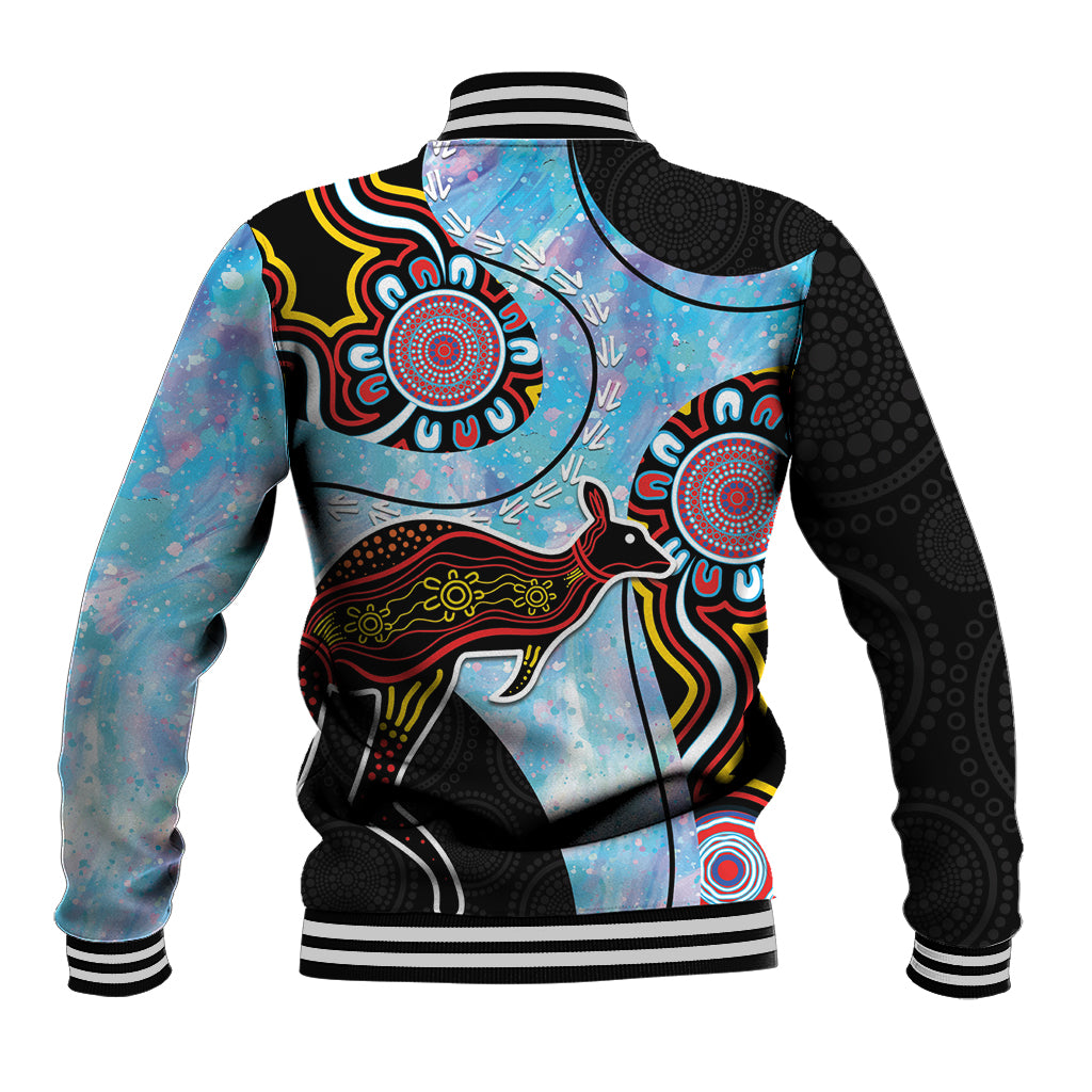 Australia Opal Baseball Jacket Aussie Kangaroo Aboriginal Art