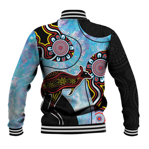 Australia Opal Baseball Jacket Aussie Kangaroo Aboriginal Art