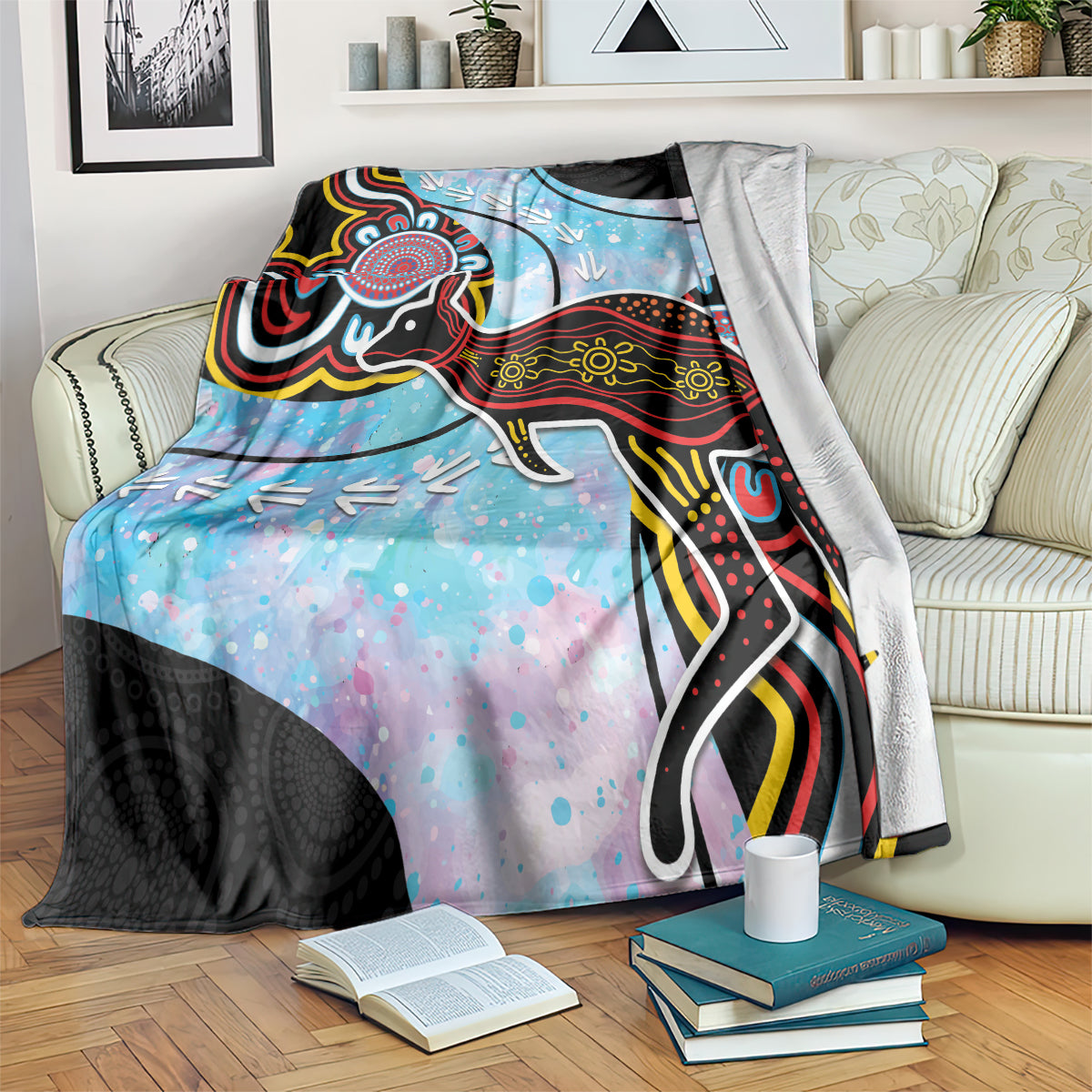 Australia Opal Blanket Aussie Kangaroo Aboriginal Art