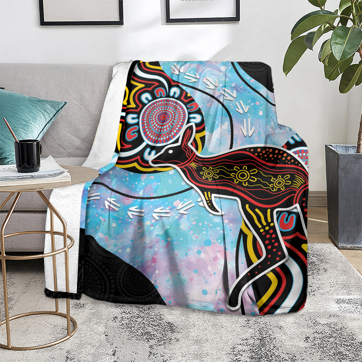 Australia Opal Blanket Aussie Kangaroo Aboriginal Art