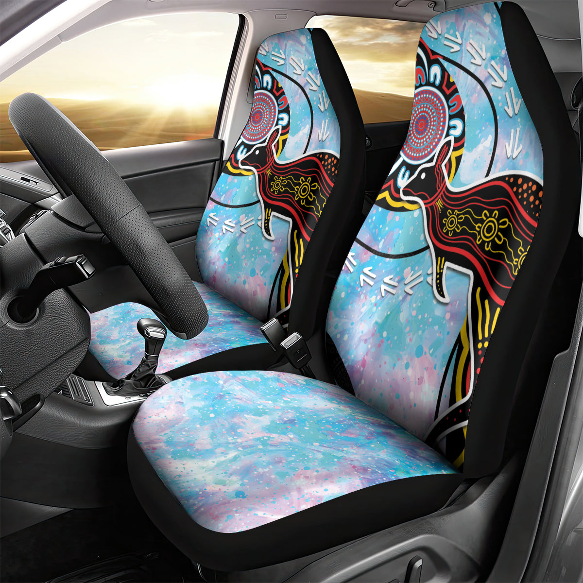 Australia Opal Car Seat Cover Aussie Kangaroo Aboriginal Art