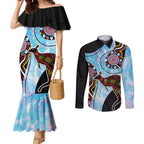 Australia Opal Couples Matching Mermaid Dress and Long Sleeve Button Shirt Aussie Kangaroo Aboriginal Art