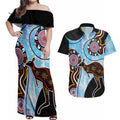 Australia Opal Couples Matching Off Shoulder Maxi Dress and Hawaiian Shirt Aussie Kangaroo Aboriginal Art