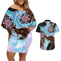 Australia Opal Couples Matching Off Shoulder Short Dress and Hawaiian Shirt Aussie Kangaroo Aboriginal Art