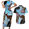 Australia Opal Couples Matching Short Sleeve Bodycon Dress and Hawaiian Shirt Aussie Kangaroo Aboriginal Art