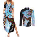 Australia Opal Couples Matching Summer Maxi Dress and Long Sleeve Button Shirt Aussie Kangaroo Aboriginal Art