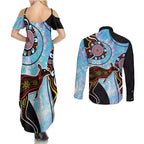 Australia Opal Couples Matching Summer Maxi Dress and Long Sleeve Button Shirt Aussie Kangaroo Aboriginal Art