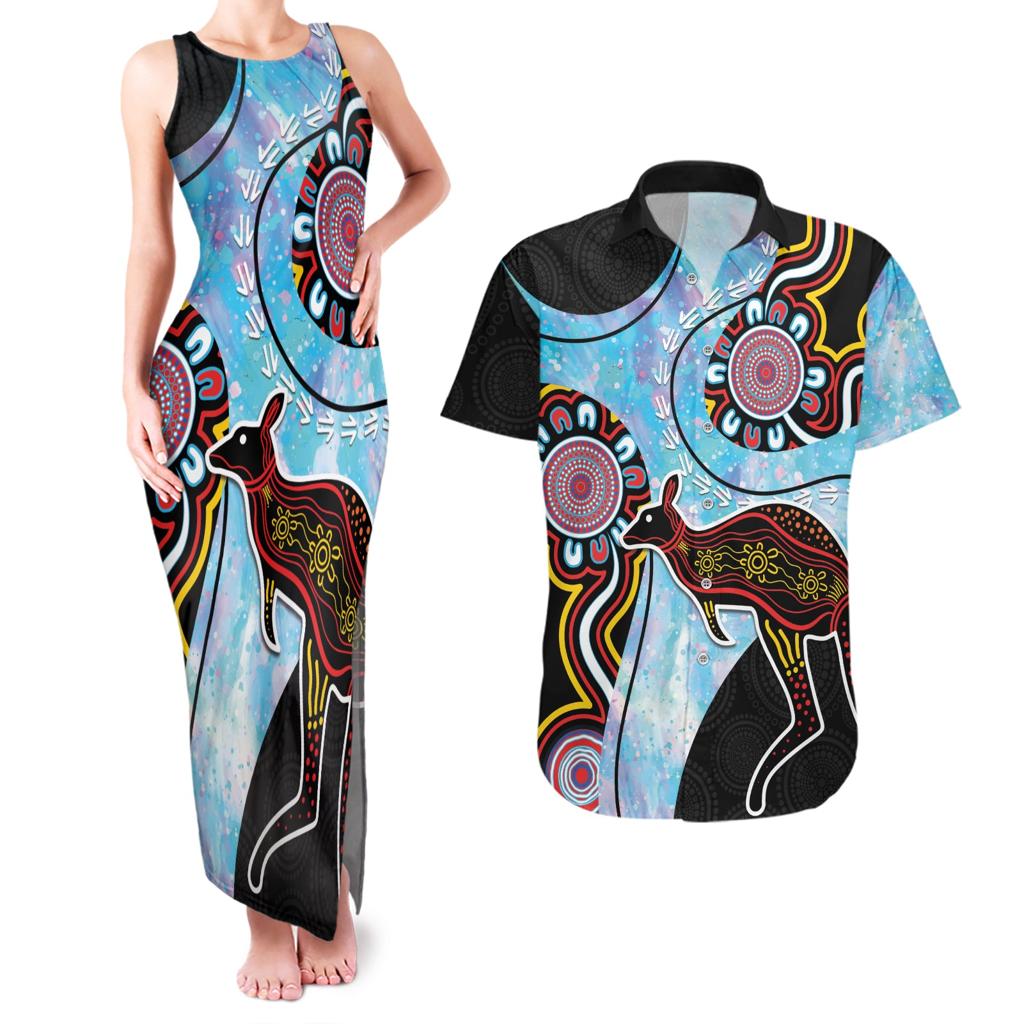 Australia Opal Couples Matching Tank Maxi Dress and Hawaiian Shirt Aussie Kangaroo Aboriginal Art