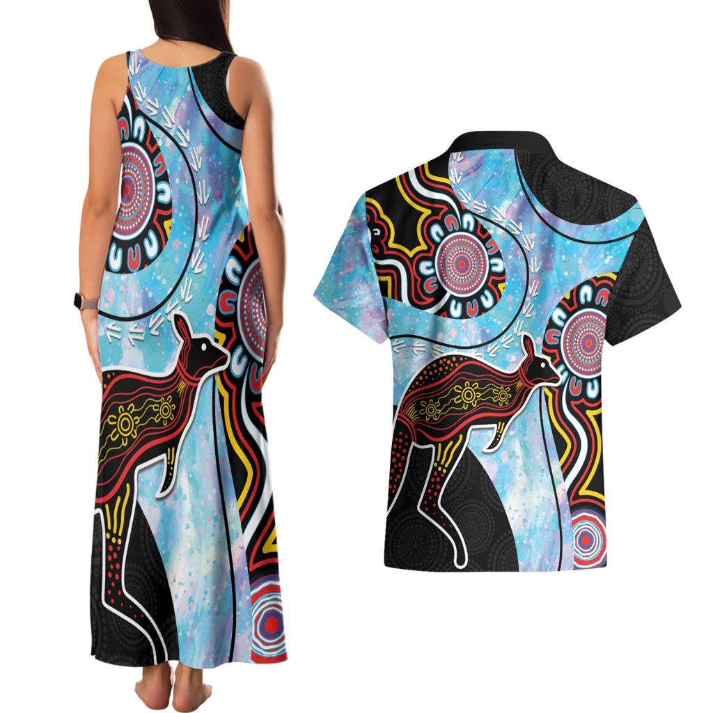 Australia Opal Couples Matching Tank Maxi Dress and Hawaiian Shirt Aussie Kangaroo Aboriginal Art
