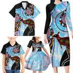 Australia Opal Family Matching Long Sleeve Bodycon Dress and Hawaiian Shirt Aussie Kangaroo Aboriginal Art