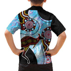 Australia Opal Family Matching Long Sleeve Bodycon Dress and Hawaiian Shirt Aussie Kangaroo Aboriginal Art