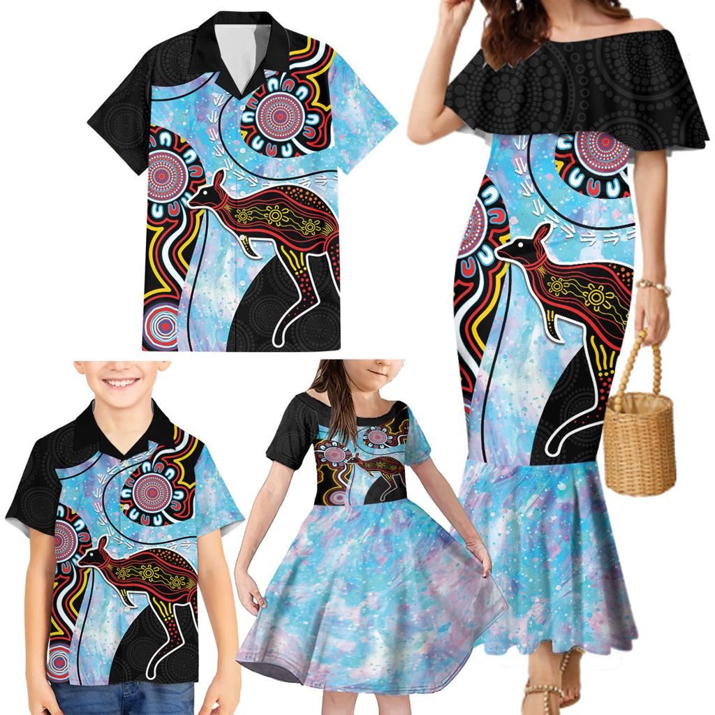 Australia Opal Family Matching Mermaid Dress and Hawaiian Shirt Aussie Kangaroo Aboriginal Art