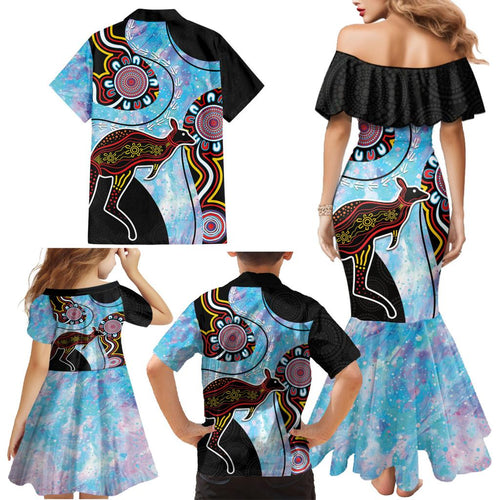 Australia Opal Family Matching Mermaid Dress and Hawaiian Shirt Aussie Kangaroo Aboriginal Art