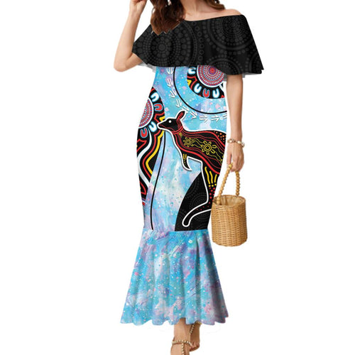 Australia Opal Family Matching Mermaid Dress and Hawaiian Shirt Aussie Kangaroo Aboriginal Art