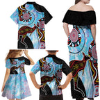 Australia Opal Family Matching Off Shoulder Maxi Dress and Hawaiian Shirt Aussie Kangaroo Aboriginal Art
