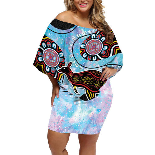 Australia Opal Family Matching Off Shoulder Short Dress and Hawaiian Shirt Aussie Kangaroo Aboriginal Art