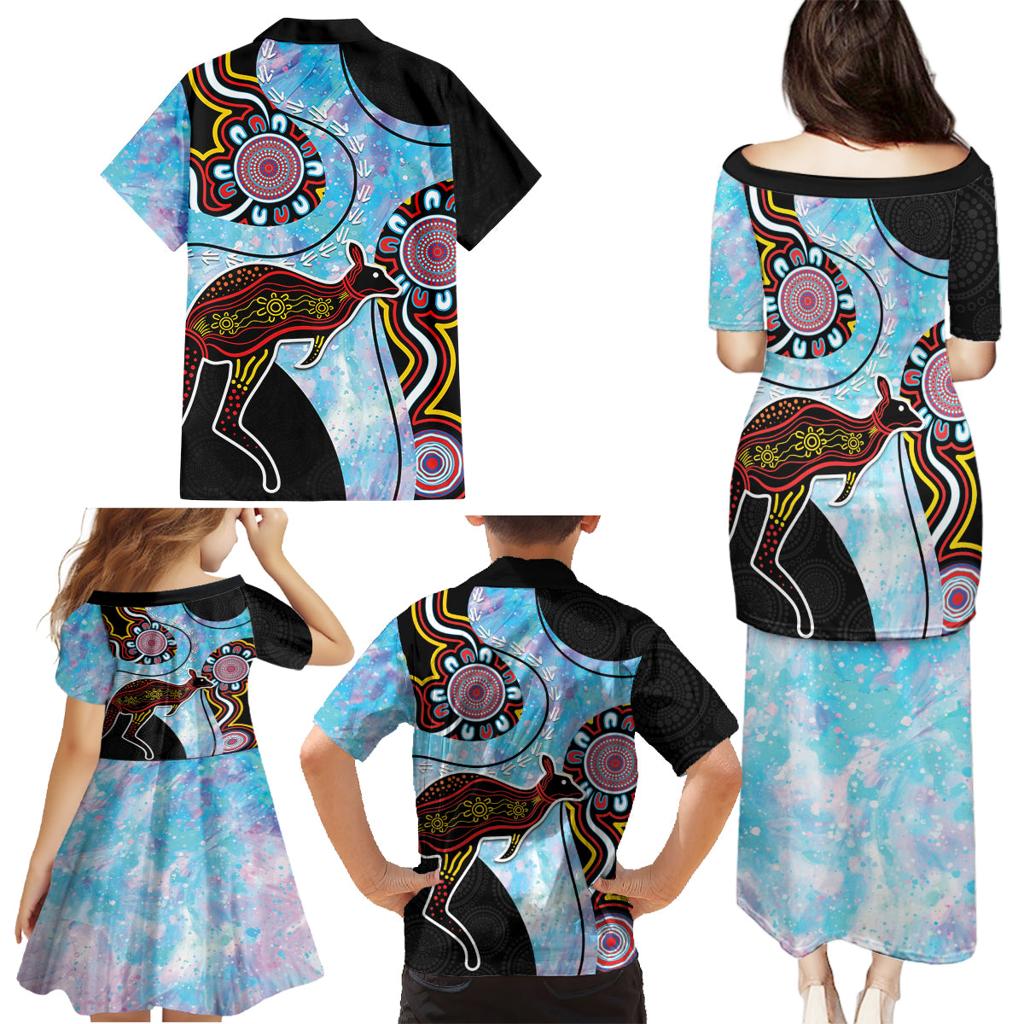 Australia Opal Family Matching Puletasi and Hawaiian Shirt Aussie Kangaroo Aboriginal Art