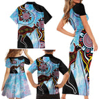 Australia Opal Family Matching Short Sleeve Bodycon Dress and Hawaiian Shirt Aussie Kangaroo Aboriginal Art