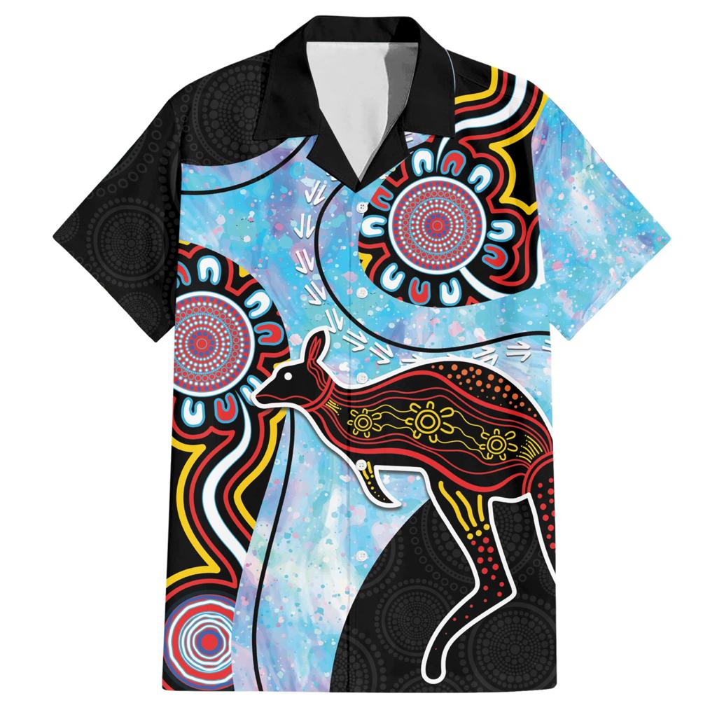 Australia Opal Family Matching Short Sleeve Bodycon Dress and Hawaiian Shirt Aussie Kangaroo Aboriginal Art
