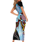 Australia Opal Family Matching Short Sleeve Bodycon Dress and Hawaiian Shirt Aussie Kangaroo Aboriginal Art