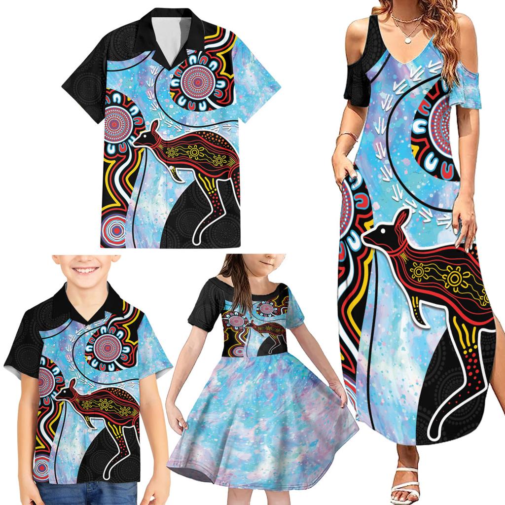Australia Opal Family Matching Summer Maxi Dress and Hawaiian Shirt Aussie Kangaroo Aboriginal Art