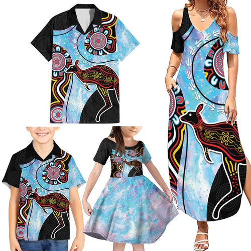 Australia Opal Family Matching Summer Maxi Dress and Hawaiian Shirt Aussie Kangaroo Aboriginal Art