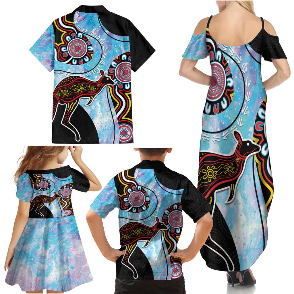 Australia Opal Family Matching Summer Maxi Dress and Hawaiian Shirt Aussie Kangaroo Aboriginal Art