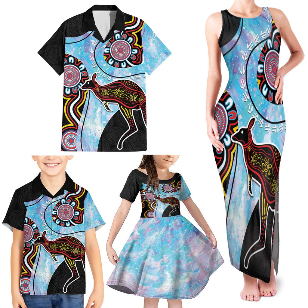 Australia Opal Family Matching Tank Maxi Dress and Hawaiian Shirt Aussie Kangaroo Aboriginal Art
