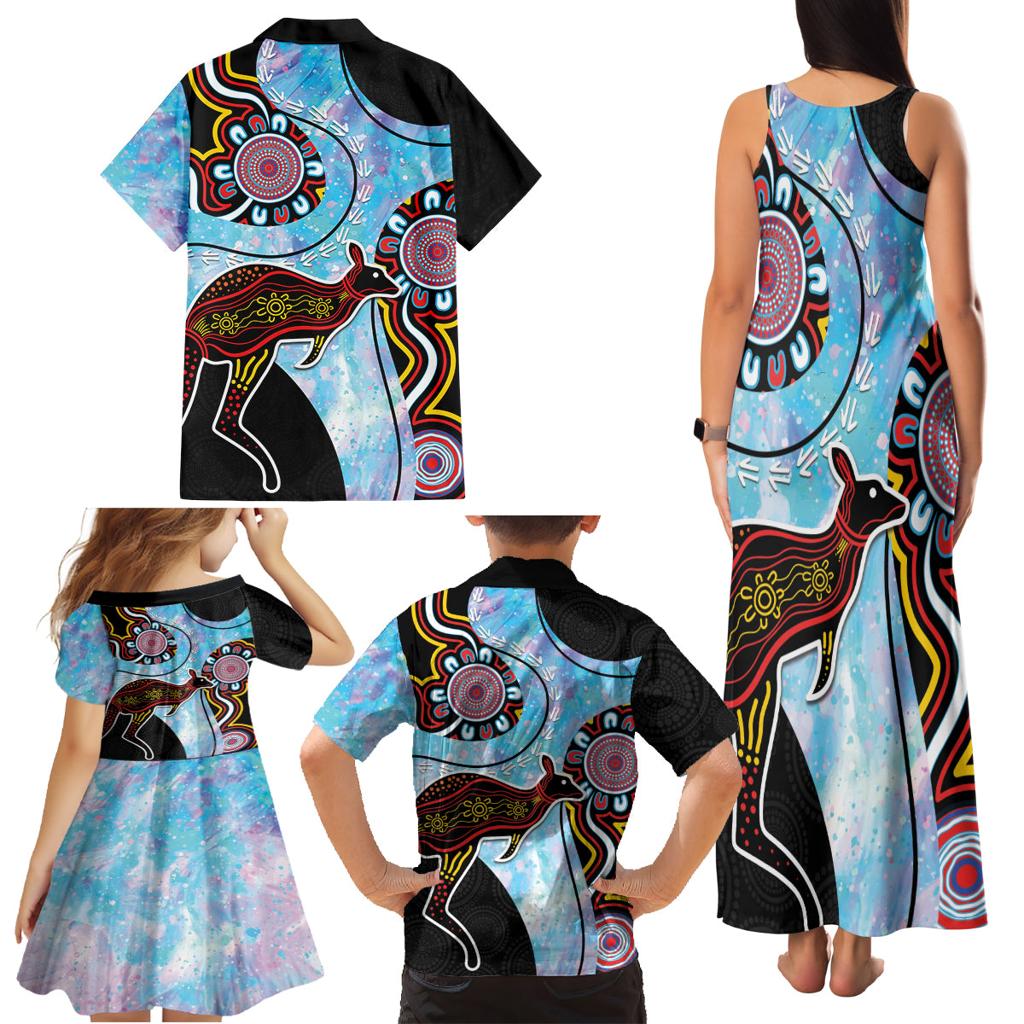 Australia Opal Family Matching Tank Maxi Dress and Hawaiian Shirt Aussie Kangaroo Aboriginal Art