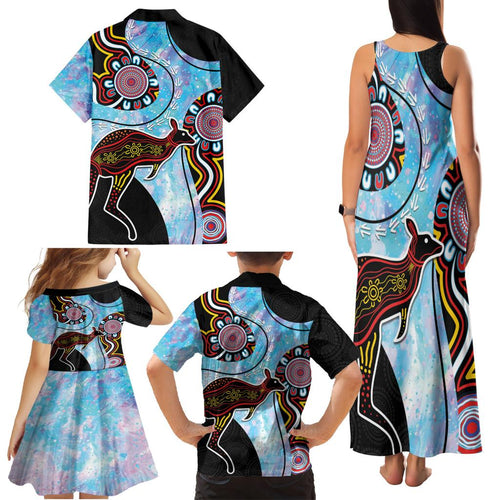 Australia Opal Family Matching Tank Maxi Dress and Hawaiian Shirt Aussie Kangaroo Aboriginal Art