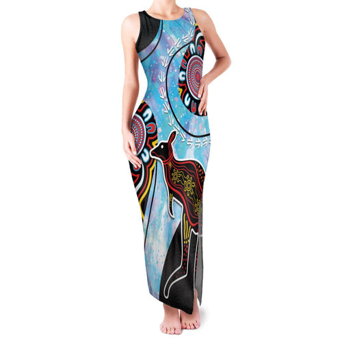 Australia Opal Family Matching Tank Maxi Dress and Hawaiian Shirt Aussie Kangaroo Aboriginal Art