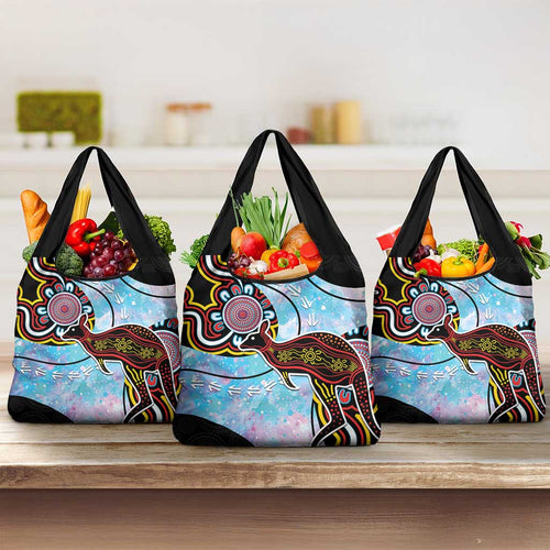 Australia Opal Grocery Bag Aussie Kangaroo Aboriginal Art