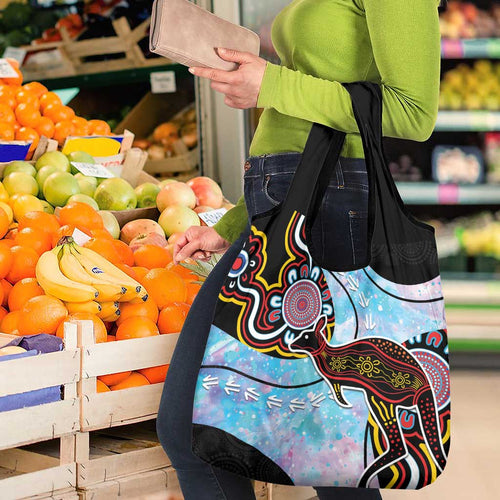 Australia Opal Grocery Bag Aussie Kangaroo Aboriginal Art