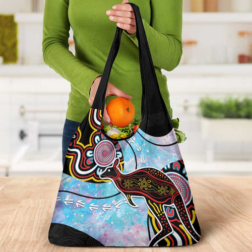 Australia Opal Grocery Bag Aussie Kangaroo Aboriginal Art
