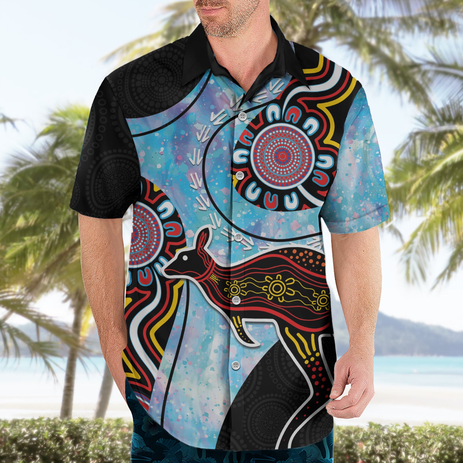 Australia Opal Hawaiian Shirt Aussie Kangaroo Aboriginal Art
