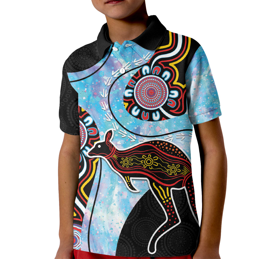 Australia Opal Kid Polo Shirt Aussie Kangaroo Aboriginal Art