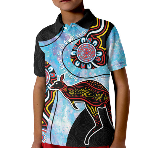 Australia Opal Kid Polo Shirt Aussie Kangaroo Aboriginal Art