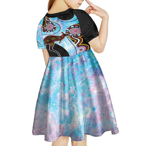 Australia Opal Kid Short Sleeve Dress Aussie Kangaroo Aboriginal Art