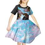 Australia Opal Kid Short Sleeve Dress Aussie Kangaroo Aboriginal Art