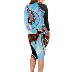 Australia Opal Long Sleeve Bodycon Dress Aussie Kangaroo Aboriginal Art
