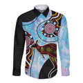 Australia Opal Long Sleeve Button Shirt Aussie Kangaroo Aboriginal Art