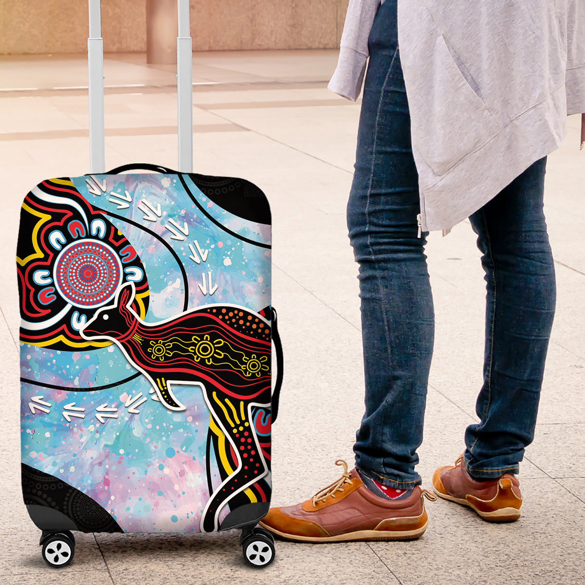 Australia Opal Luggage Cover Aussie Kangaroo Aboriginal Art
