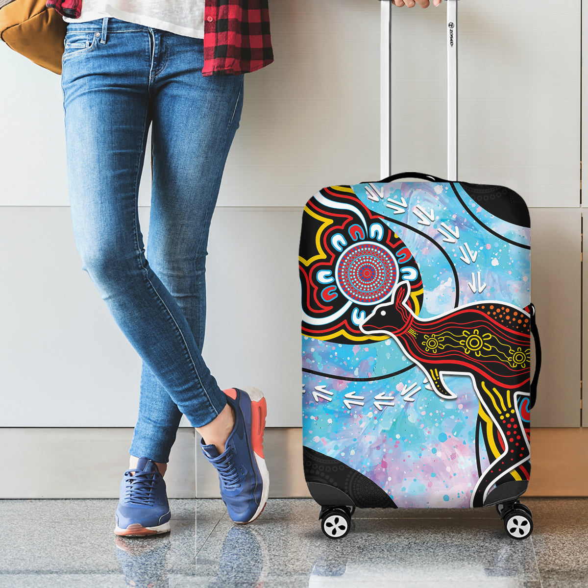 Australia Opal Luggage Cover Aussie Kangaroo Aboriginal Art