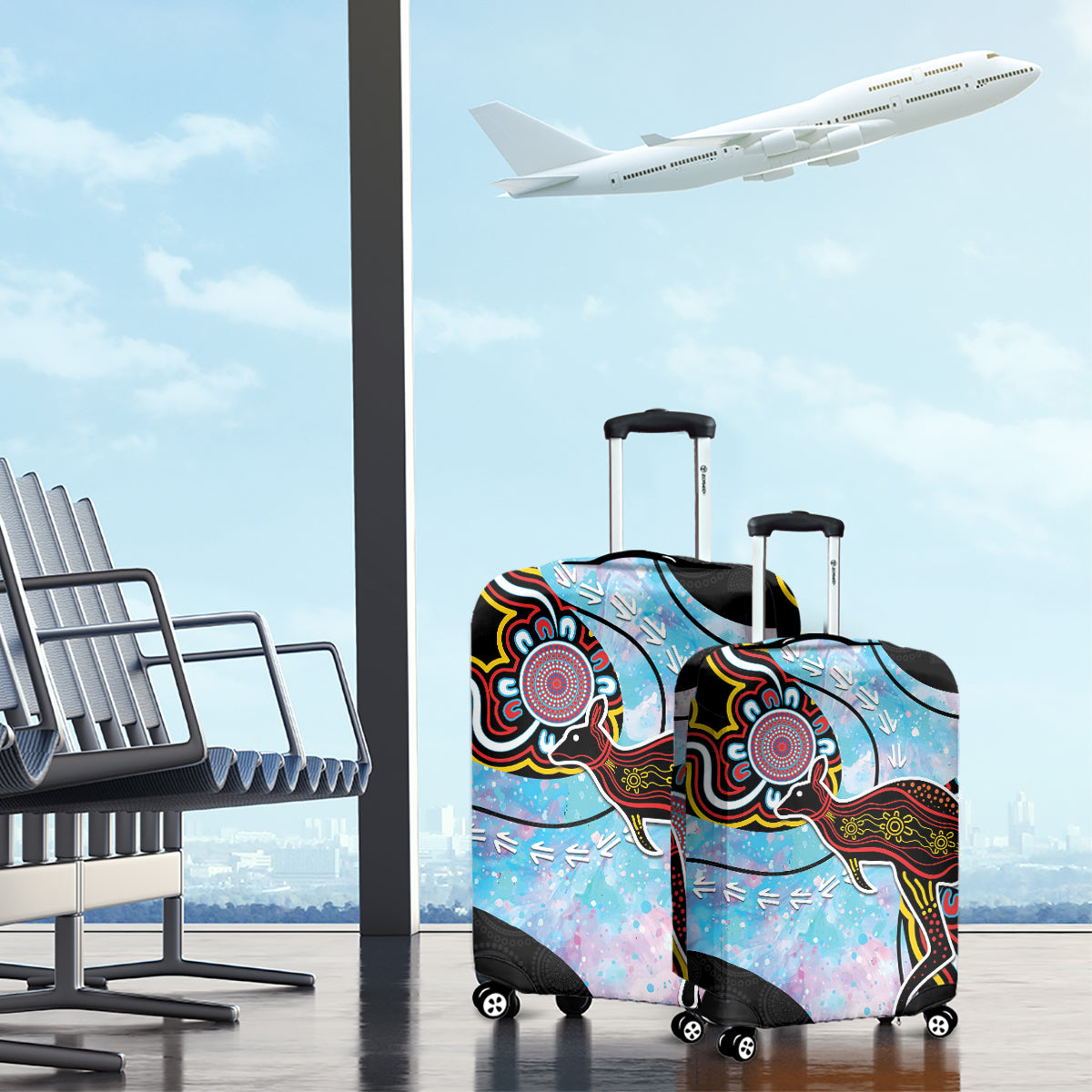 Australia Opal Luggage Cover Aussie Kangaroo Aboriginal Art