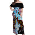 Australia Opal Off Shoulder Maxi Dress Aussie Kangaroo Aboriginal Art