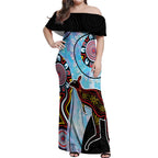 Australia Opal Off Shoulder Maxi Dress Aussie Kangaroo Aboriginal Art