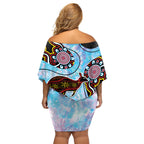 Australia Opal Off Shoulder Short Dress Aussie Kangaroo Aboriginal Art