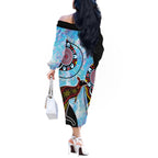 Australia Opal Off The Shoulder Long Sleeve Dress Aussie Kangaroo Aboriginal Art